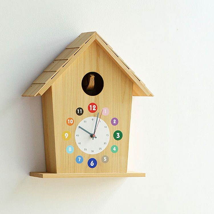 時計 掛け時計 壁掛け 子供部屋 シンプル ひのき 無垢材 木製 日本製 国産 カッコー時計 ひのきの家（カラー）
