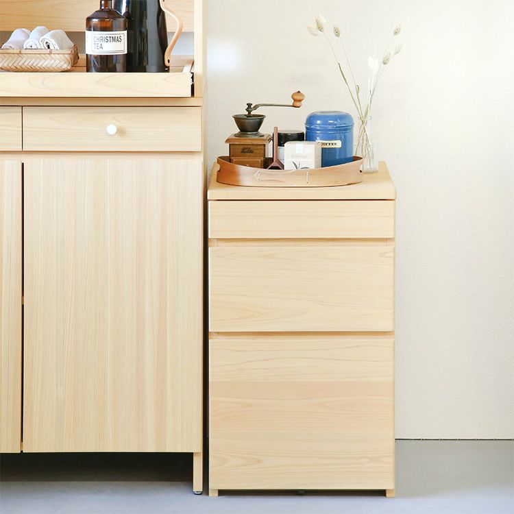 キシル 無垢天然木 ヒノキ キャスター付きワゴン サイドワゴンM 楽天